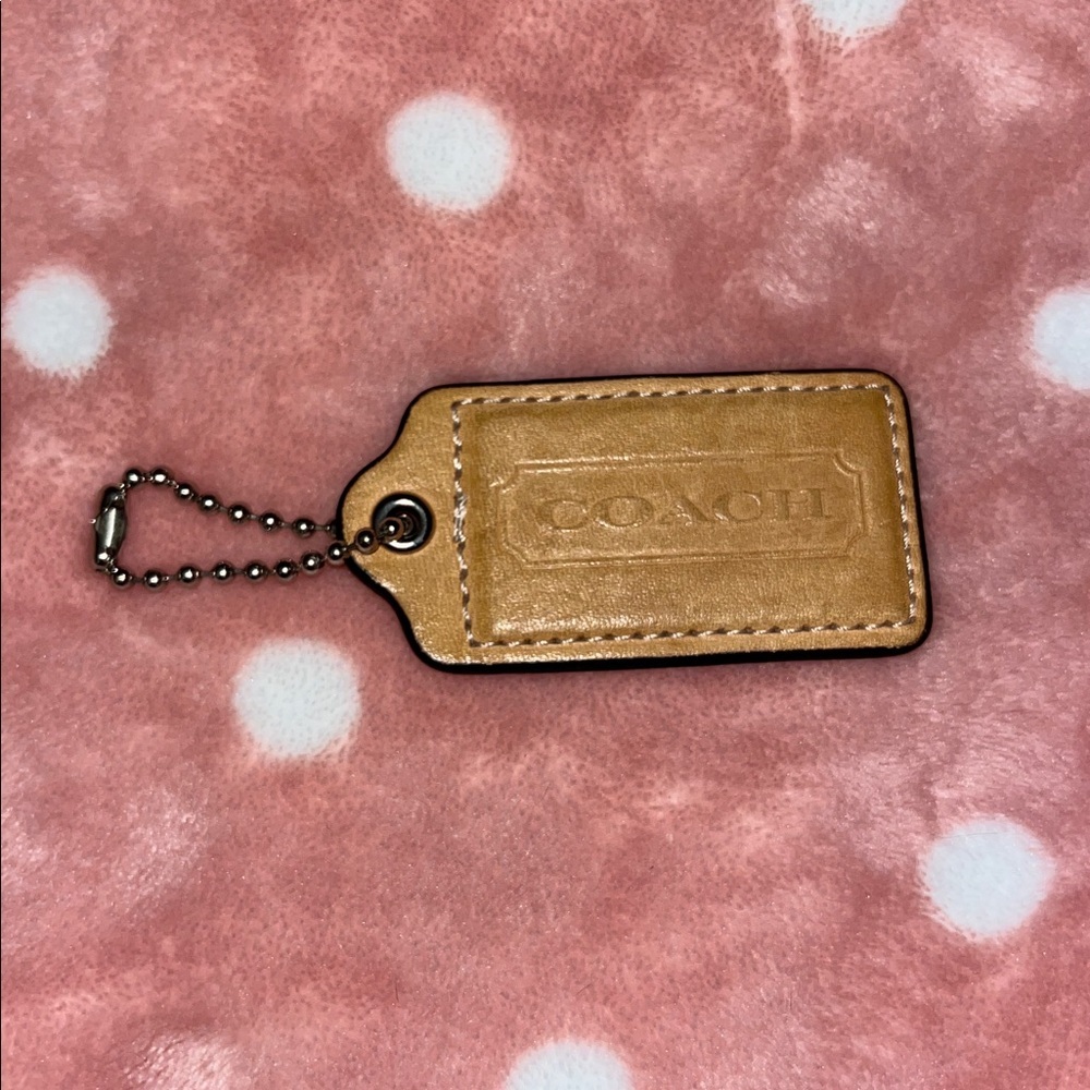 Coach Large Tan Leather Hang Bag Tag Keychain